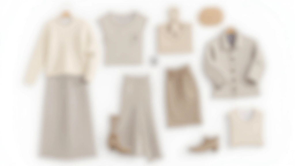 Scandinavian minimalist fashion flat lay with neutral colored garments arranged neatly