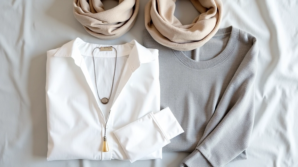 Neutral clothing pieces layered together showing texture and proportion